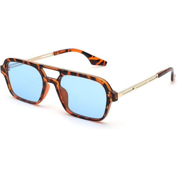Women Vintage 70s Flat Pilot Aviator Rectangular UV400 Protection Sungla… - Picture 1 of 9